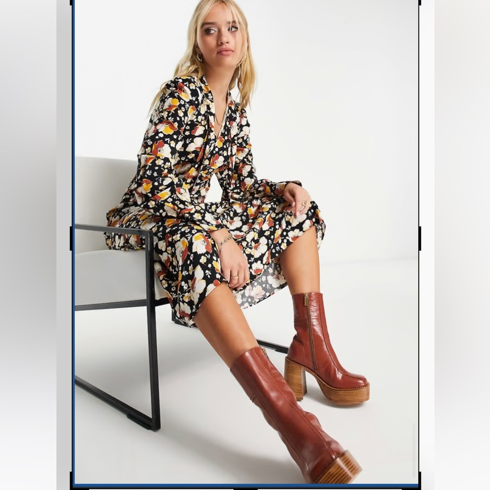 & Other Stories Neck Tie Detail Floral Midi Dress Size 2